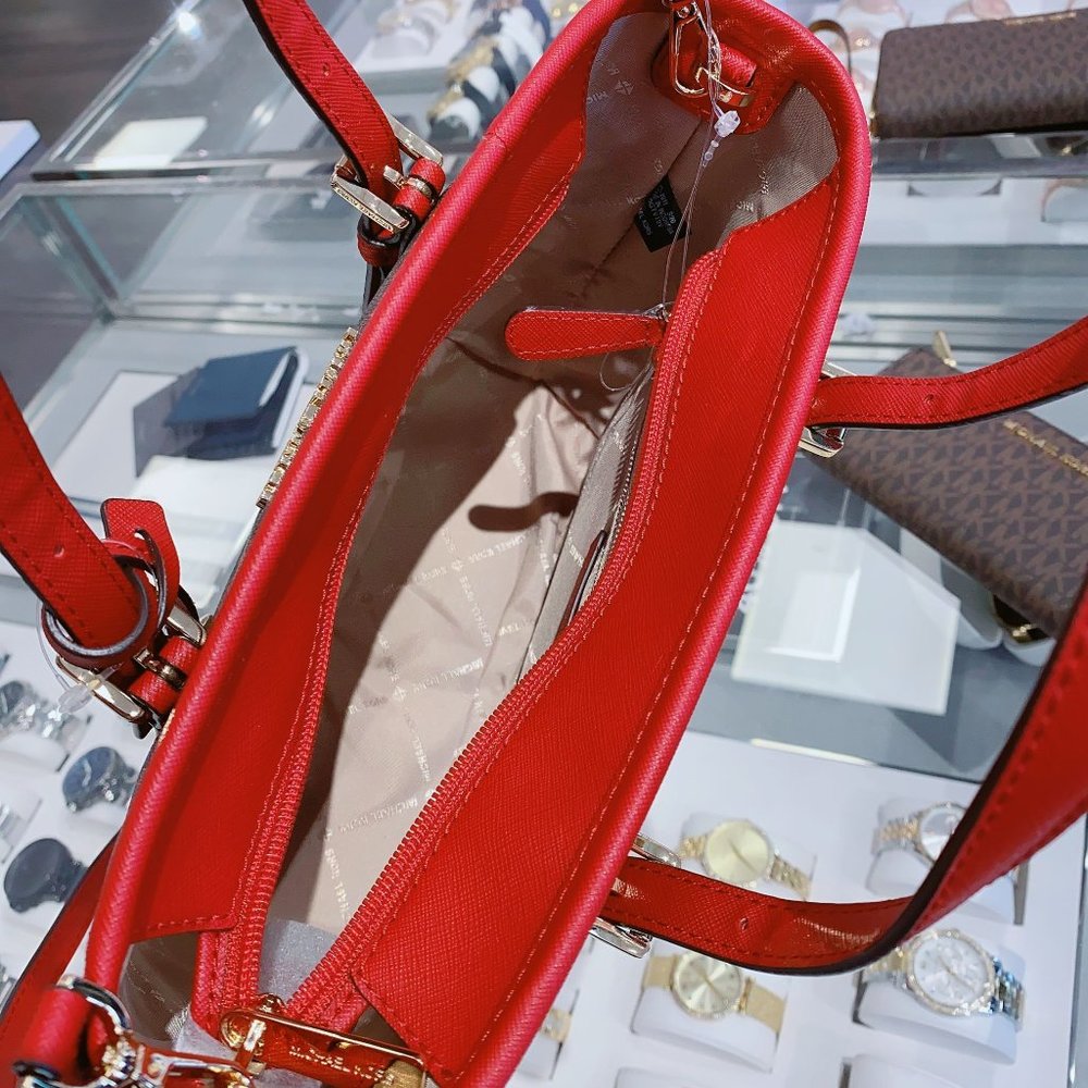 MK JST LEATHER XS TOTE SATCHEL BAG SCARLET - Picture 4 of 4